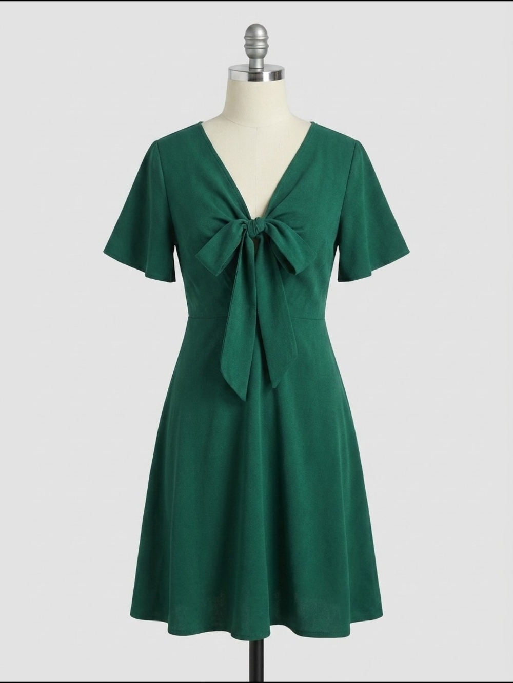 Emerald Tie-Front‎ A-Line Dress